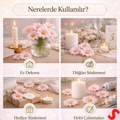 Yapay Papatya Çiçek Kafası 4 cm x 20 Adet - Pembe