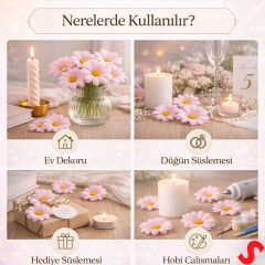 Yapay Papatya Çiçek Kafası 4 cm x 20 Adet - Pembe