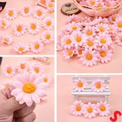 Yapay Papatya Çiçek Kafası 4 cm x 20 Adet - Pembe