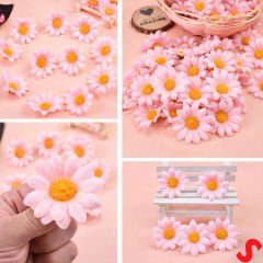 Yapay Papatya Çiçek Kafası 4 cm x 20 Adet - Pembe