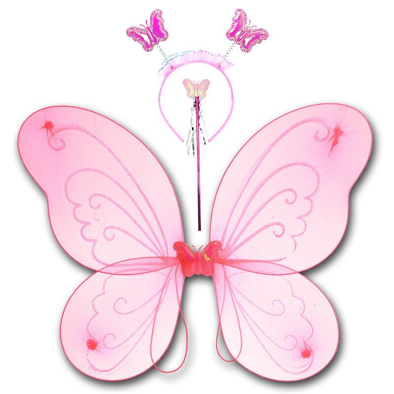Kelebek Kanat, Asa ve Taç 3'lü Set - Pembe