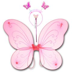 Kelebek Kanat, Asa ve Taç 3'lü Set - Pembe