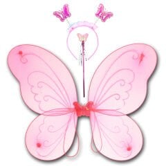 Kelebek Kanat, Asa ve Taç 3'lü Set - Pembe