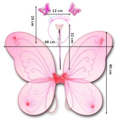 Kelebek Kanat, Asa ve Taç 3'lü Set - Pembe