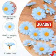 Yapay Papatya Çiçek Kafası 4 cm x 20 Adet - Mavi