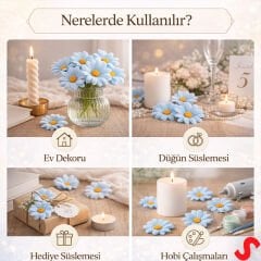 Yapay Papatya Çiçek Kafası 4 cm x 20 Adet - Mavi