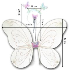 Kelebek Kanat, Asa ve Taç 3'lü Set - Beyaz