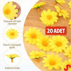 Yapay Papatya Çiçek Kafası 4 cm x 20 Adet - Sarı