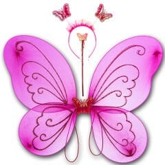 Kelebek Kanat, Asa ve Taç 3'lü Set - Fuşya