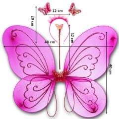 Kelebek Kanat, Asa ve Taç 3'lü Set - Fuşya