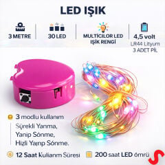 Multi Renk Işıklı 3 mt x 30 Ledli Pilli Peri Led Işık