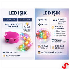 Multi Renk Işıklı 3 mt x 30 Ledli Pilli Peri Led Işık