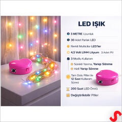 Multi Renk Işıklı 3 mt x 30 Ledli Pilli Peri Led Işık