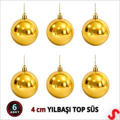 Yılbaşı Ağaç Süsü Altın Top, 4 cm x 6 Adet