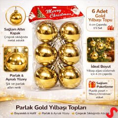 Yılbaşı Ağaç Süsü Altın Top, 4 cm x 6 Adet