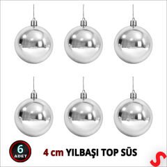 Yılbaşı Ağaç Süsü Gümüş Top, 4 cm x 6 Adet