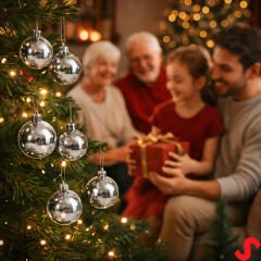 Yılbaşı Ağaç Süsü Gümüş Top, 4 cm x 6 Adet