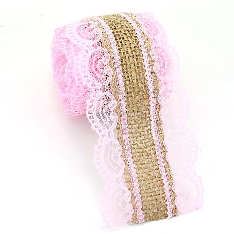 Dantelli Jüt Kurdele, 5,5 cm x 2 mt - Pembe