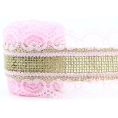 Dantelli Jüt Kurdele, 5,5 cm x 2 mt - Pembe