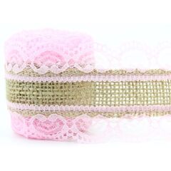 Dantelli Jüt Kurdele, 5,5 cm x 2 mt - Pembe