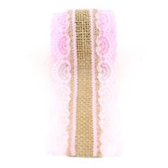 Dantelli Jüt Kurdele, 5,5 cm x 2 mt - Pembe