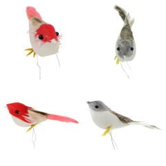 Tüylü Yapay Kuş, 7,50 cm - 1 Adet NATURAL