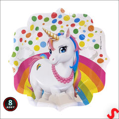 Unicorn Rainbow Desenli Kağıt Tabak, 23 cm x 8 Adet