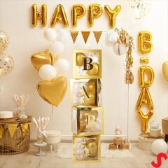 Baby Yazılı Şeffaf Balon Kutusu, 30cm x 4 Adetli Set - Altın