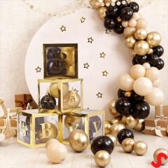 Baby Yazılı Şeffaf Balon Kutusu, 30cm x 4 Adetli Set - Altın