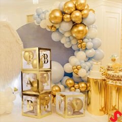 Baby Yazılı Şeffaf Balon Kutusu, 30cm x 4 Adetli Set - Altın