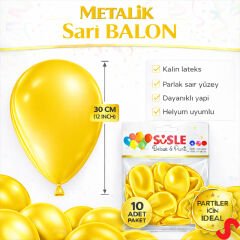Metalik Parlak Balon, 30 cm x 10 Adet - Sarı