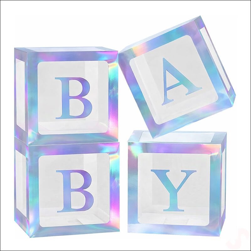 Baby Yazılı Şeffaf Balon Kutusu, 30cm x 4 Adetli Set - Gökkuşağı
