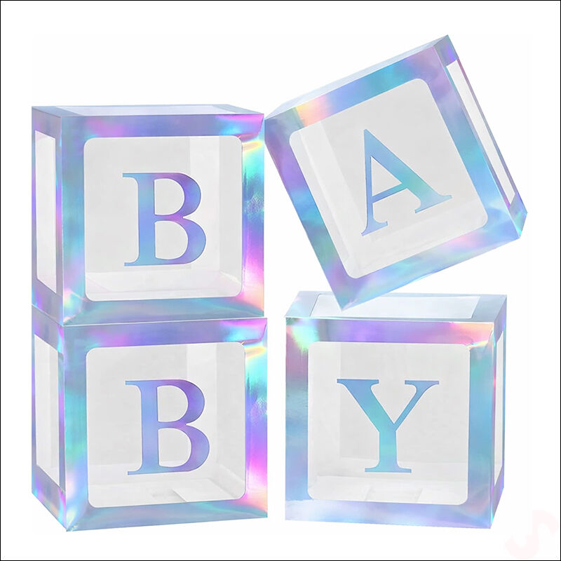 Baby Yazılı Şeffaf Balon Kutusu, 30cm x 4 Adetli Set - Gökkuşağı