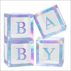 Baby Yazılı Şeffaf Balon Kutusu, 30cm x 4 Adetli Set - Gökkuşağı