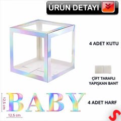 Baby Yazılı Şeffaf Balon Kutusu, 30cm x 4 Adetli Set - Gökkuşağı