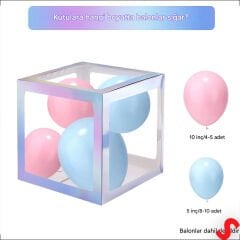 Baby Yazılı Şeffaf Balon Kutusu, 30cm x 4 Adetli Set - Gökkuşağı