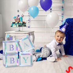 Baby Yazılı Şeffaf Balon Kutusu, 30cm x 4 Adetli Set - Gökkuşağı