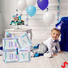 Baby Yazılı Şeffaf Balon Kutusu, 30cm x 4 Adetli Set - Gökkuşağı