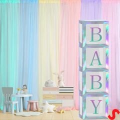 Baby Yazılı Şeffaf Balon Kutusu, 30cm x 4 Adetli Set - Gökkuşağı