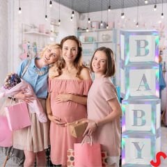 Baby Yazılı Şeffaf Balon Kutusu, 30cm x 4 Adetli Set - Gökkuşağı