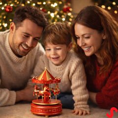 Atlı Karınca Müzik Kutusu, 17cm x 10cm - Kırmızı