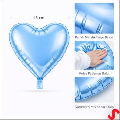 Kalp Folyo Balon, 45 cm - Mavi
