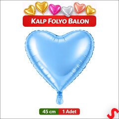 Kalp Folyo Balon, 45 cm - Mavi