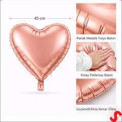 Kalp Folyo Balon, 45 cm - Rose Gold