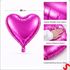 Kalp Folyo Balon, 60cm - Fuşya
