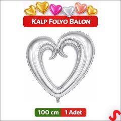 İçi Boş Kalp Folyo Balon, 100 cm - Gümüş