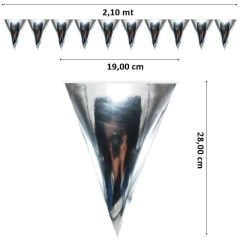 Üçgen Bayrak Flama, 2,10 mt. Metalik Gümüş