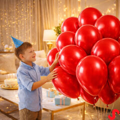 Metalik Parlak Balon, 30 cm x 10 Adet - Kırmızı