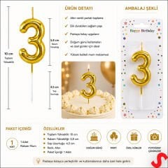 3 Rakam Mum Altın - 10 cm