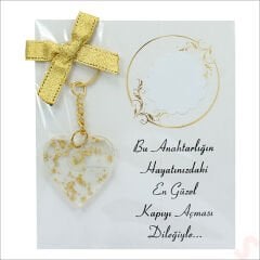 Kartlıklı Epoksi Kalp Anahtarlık, Altın - 1 Adet